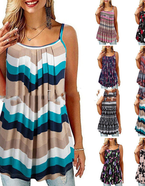 Load image into Gallery viewer, Women's Printed Pleated Wide Hem Loose Camisole
